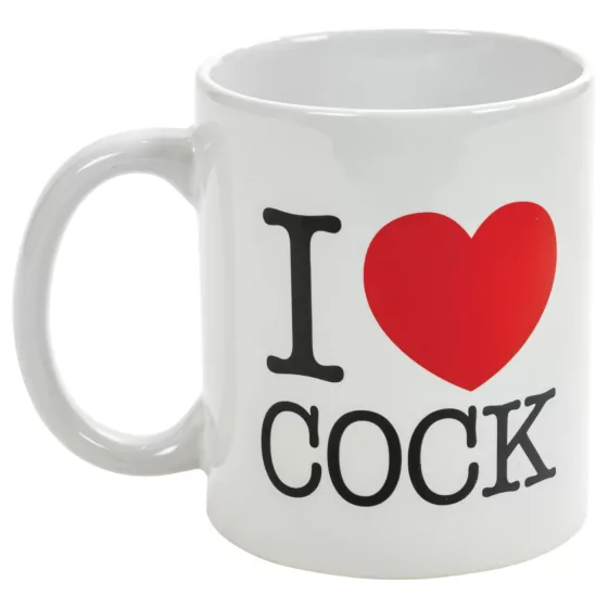 I Love Cock - hrnček, erotický darček (biely)