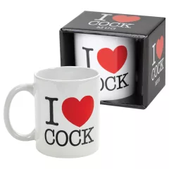 I Love Cock - hrnček, erotický darček (biely)