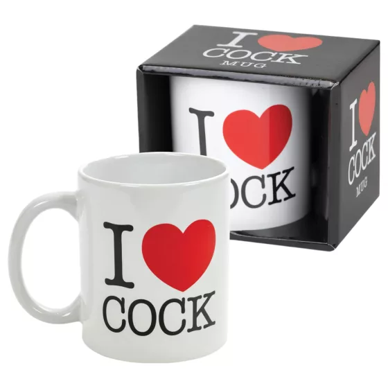 I Love Cock - hrnček, erotický darček (biely)