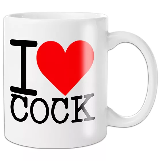 I Love Cock - hrnček, erotický darček (biely)
