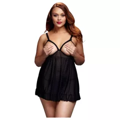   BACI Plus Size - otvorená, bodkovaná, čierna babydoll košieľka (XL-XXL)