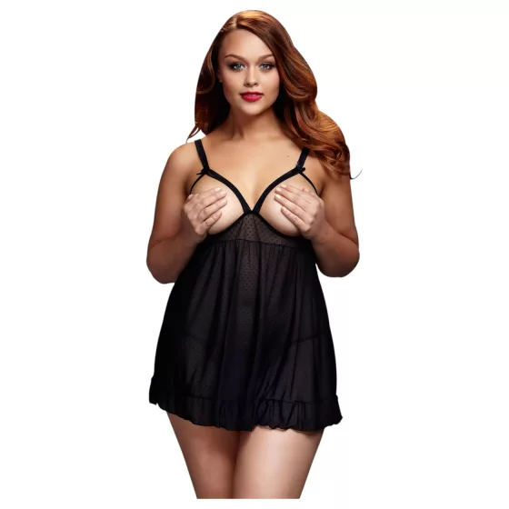 BACI - babydoll pre moletky - otvorený, bodkovaný - čierny XL-XXL