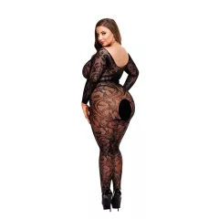   Baci Plus Size - dlhý rukáv, vzorovaná, čierna bodystocking (XL-XXL)
