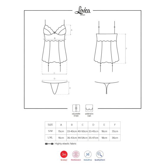 Obsessive Lovica - čipkovaný top s podväzkami a tangá (červený)