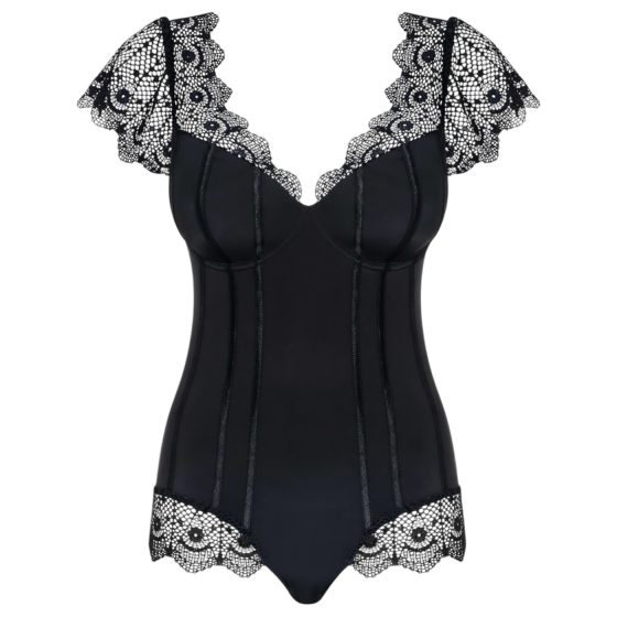 Obsessive Moketta - Čipkované volánikové pruhované body (čierne)