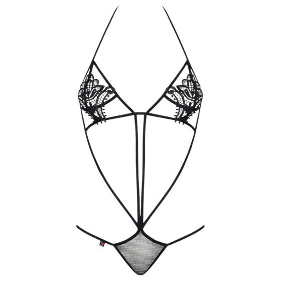 Obsessive - dámske body s ramienkami a čipkou - čierne S/M