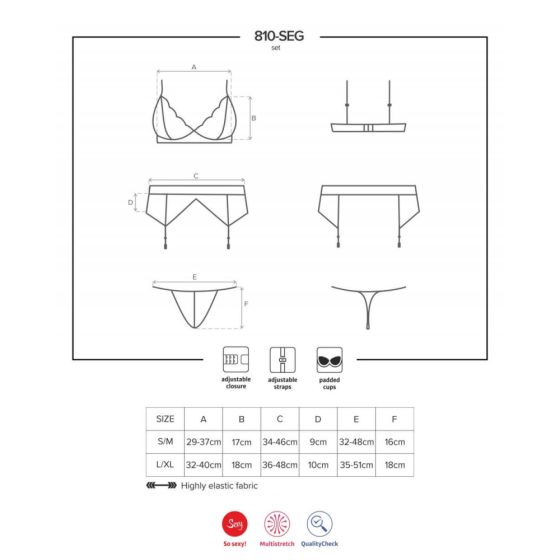 Obsessive 810-SEG-2 - súprava čipkovaného spodného prádla (biela)