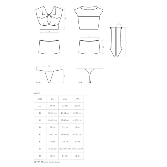 Obsessive - kostým školáčky - súprava 5 dielov