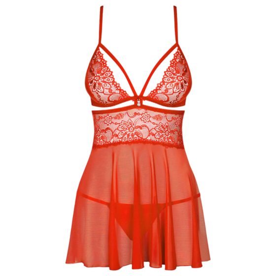 Obsessive 838-BAB-3 - pikantná čipkovaná babydoll košieľka a tangá (červená)