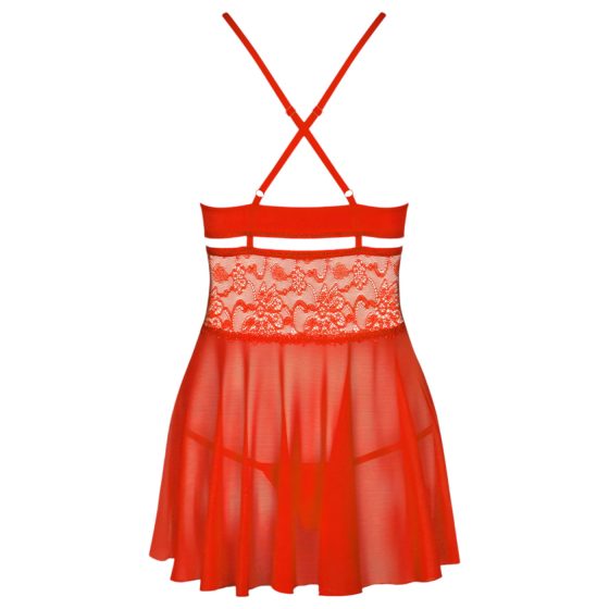 Obsessive 838-BAB-3 - pikantná čipkovaná babydoll košieľka a tangá (červená)