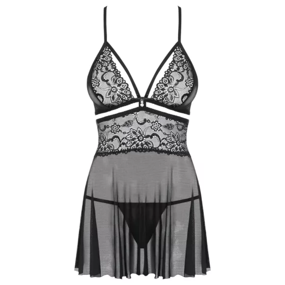 Obsessive - babydoll súprava - čipkovaná priehľadná - čierna - L/XL