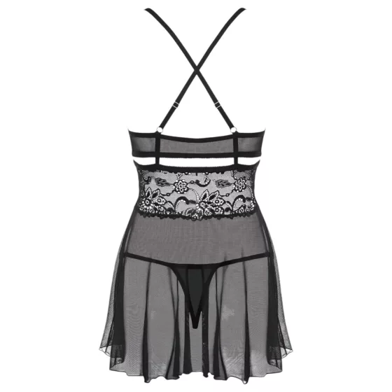 Obsessive - babydoll súprava - čipkovaná priehľadná - čierna - L/XL