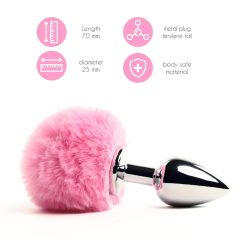   / FEELZTOYS - kovový análny kolík so zajačím chvostom (strieborný-ružový)