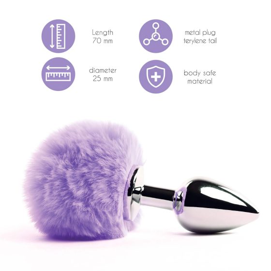 FEELZTOYS - kovový análny kolík so zajačím chvostom (strieborný-fialový)