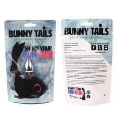   FeelzToys Bunny Tails Butt Plug - kovový análny kolík so zajačím chvostíkom (strieborno-čierny)