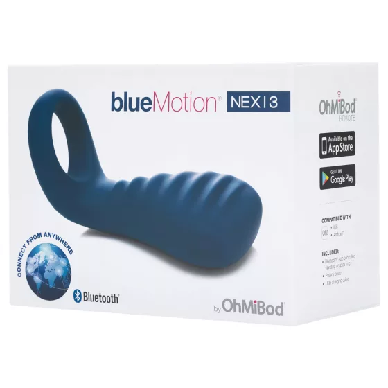 OHMIBOD Bluemotion Nex 3 - inteligentný, vibračný krúžok na penis (modrý)