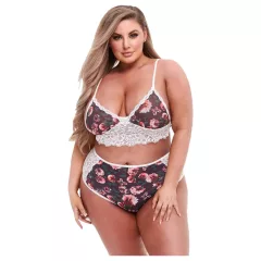 Baci Plus Size - kvetovaný, čipkovaný podprsenkový set