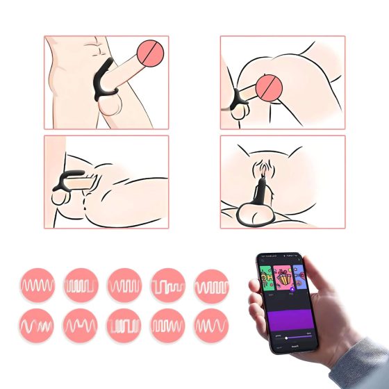 Magic Motion Rise - inteligentný vibračný krúžok na penis, nabíjateľný (čierny)